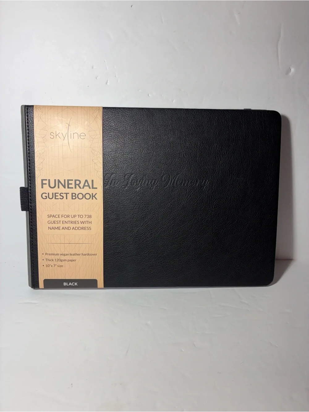 Skyline Funeral Guest Book Black Vegan Leather Hardcover Memorial Register New